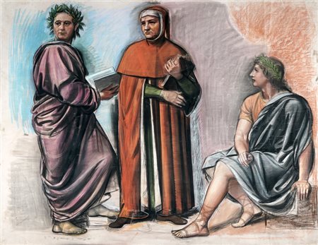 Achille Funi, Dante Alighieri, Virgilio e terza figura. 1953.