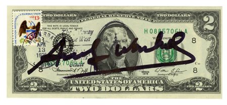 Andy Warhol, 2 dollars signed by Andy Warhol. 1976.