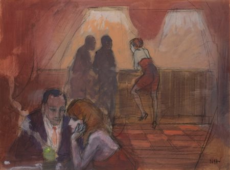 Alberto Sughi (Cesena 1928-Bologna 2012)  - Figure al caffè