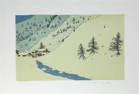 FEDERICA GALLI<BR>Soresino 1932 - 2009 Milano<BR>"Montagna innevata"