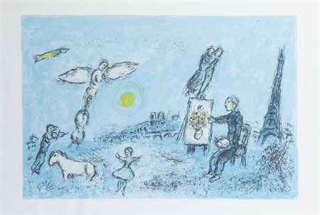 MARC CHAGALL<BR>Vitebsk (Russia) 1887 - 1985 Saint-Paul de Vence (Costa Azzurra)<BR>"Le peintre et son double" 1981