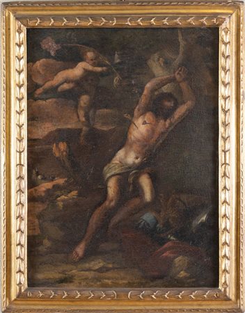 Maestro del XVII secolo. "San Sebastiano". Olio su tela. Cm 99x74.5. Cornice...