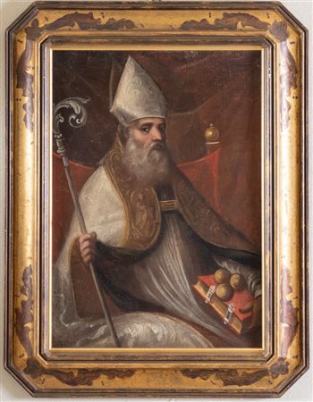 Maestro del XVII secolo. "San Nicola di Bari". Olio su tela. Cm 66x49.