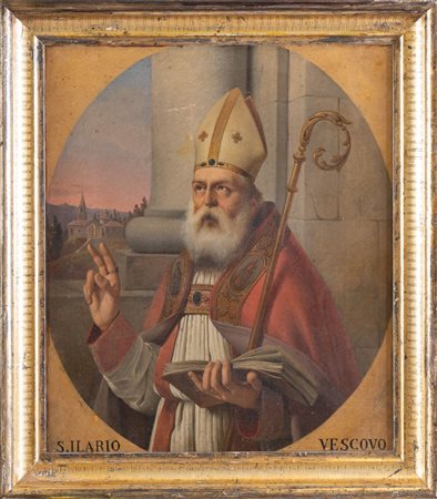 Maestro dell'inizio del XIX secolo. "Sant'Ilario vescovo". Olio su tela. Cm...