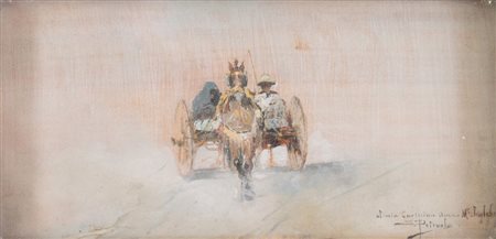 SALVATORE PETRUOLO (Catanzaro 1857 – Napoli 1946) "Il carretto". Olio su...