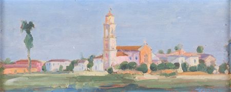 GIOVANNI MARCHINI (Forlì 1877 - 1946) Olio su tavoletta. Cm 16x39,5. Opera...