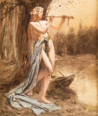 Maestro del XIX secolo. "Ninfa naiade". Olio su tela. Cm 46x38. Opera firmata...