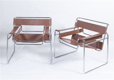 MARCEL BREUER Coppia di sedie, modello Wassily B3 (1925) con struttura in...