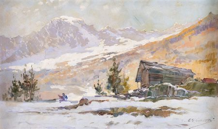 CESARE GHEDUZZI (Crespellano 1894 - Torino 1944) "Paesaggio invernale". Olio...