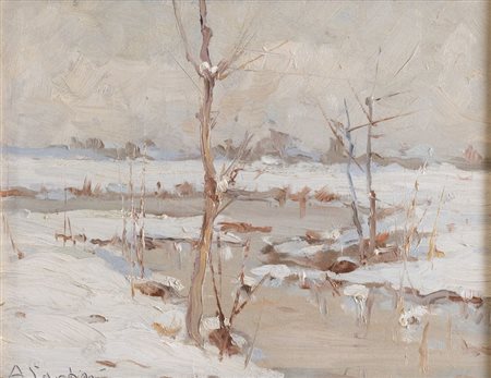 ANTONIO SARTINI (Crespellano 1889 - Bazzano 1954) "Nevicata". Olio su...