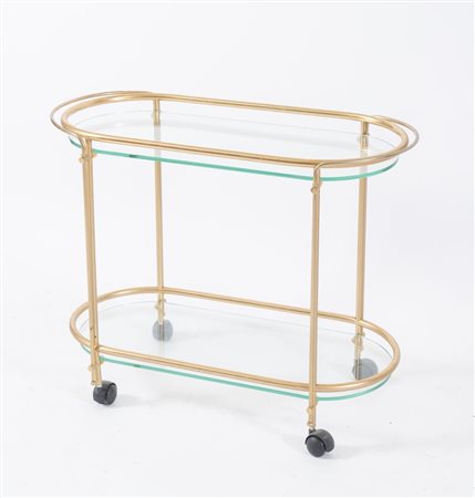 CARRELLO in metallo dorato e vetro. Prd. Italia, anni '50. Cm 64x79,5x37., Art International