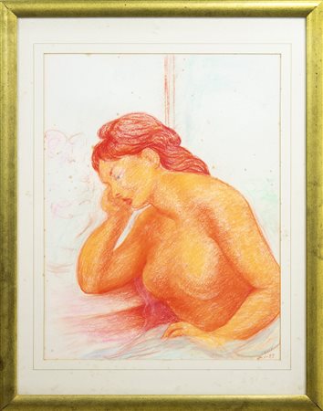 Aligi Sassu, Nudo al tavolo rosso, 1989