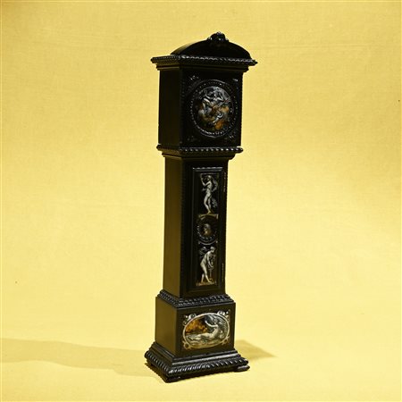 Orologio in legno e smalti, Limoges XIX secolo 