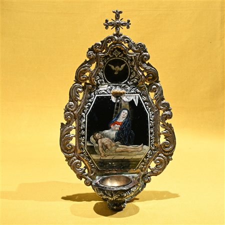 Acquasantiera in argento e smalti, Francia XVIII secolo