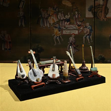 Dieci miniature di strumenti musicali in pietra dura, Cina inizi del XX secolo