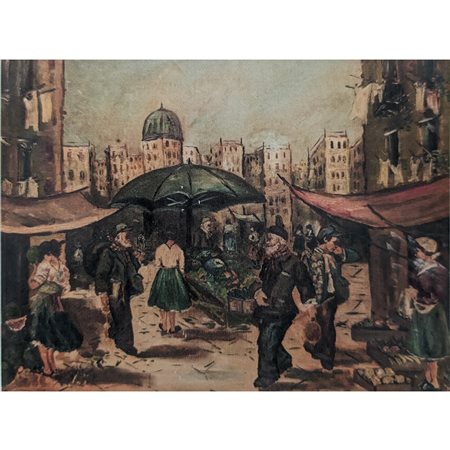 VALLO V. - MERCATO 60X80 OLIO SU TAVOLA