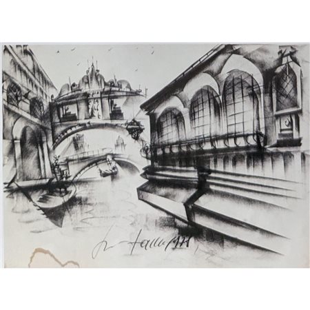 ANONIMO - SCORCIO DI VENEZIA 29X42 CARBONCINO SU CARTONCINO (1978). FIRMA...