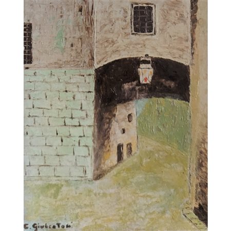 GIUBERTONI - SCORCIO DI PAESE 25X20 OLIO SU CARTONCINO