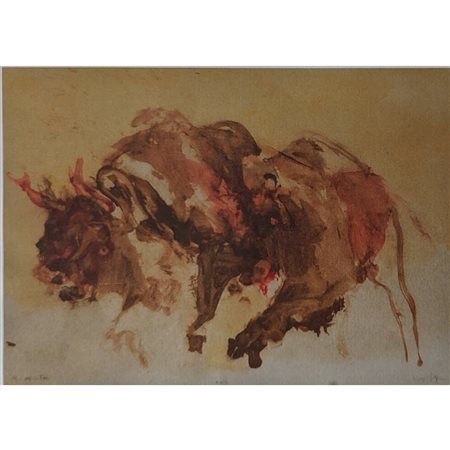 ANONIMO - BISONTE 21X30 TEMPERA SU CARTA