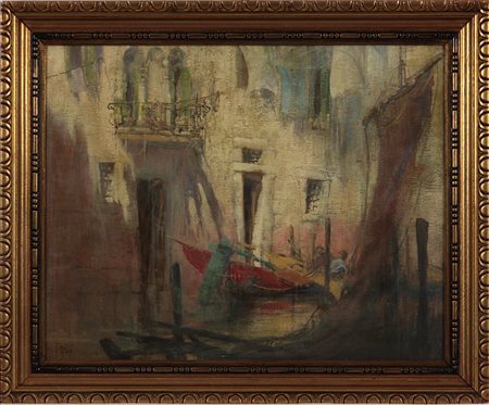 Gennaro Favai (1879-1958) Scorcio Veneziano Olio su tavola cm 40x50 Firma in...