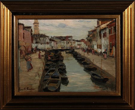 Pieretto Bianco (1875-1937) Venezia Olio su tavola cm 31x41 Firma in basso a...