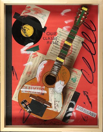 Giuseppe Chiari (1926-2007) Senza titolo collage e chitarra su tavola cm...