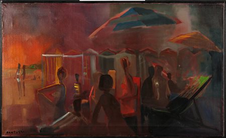 Eliano Fantuzzi (1909-1987) La spiaggia, 1952 Olio su tela cm 60x100 Firma in...