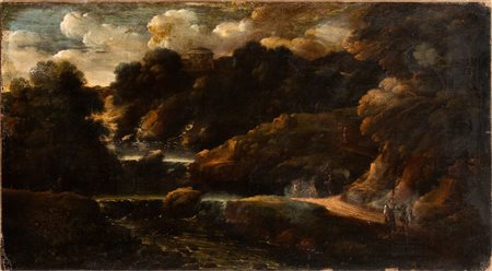 Gaspard Dughet (ambito di) (Roma 1615-Roma 1675) Paesaggio con fiume,...