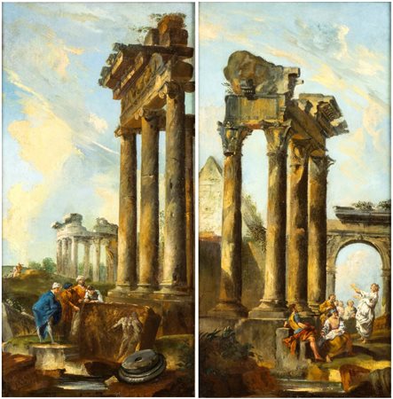 Giovanni Paolo Panini (e aiuti) (Piacenza 1691-Roma 1756) a) Capriccio con...