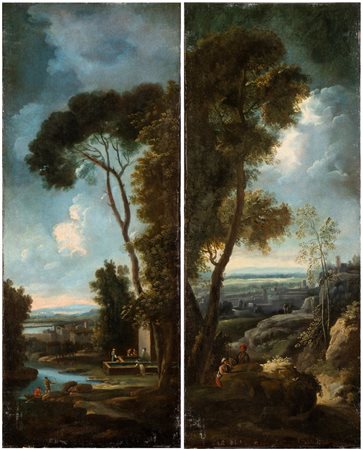 Paolo Anesi (ambito di) (1697-1773) a) Paesaggio con corso d'acqua e...