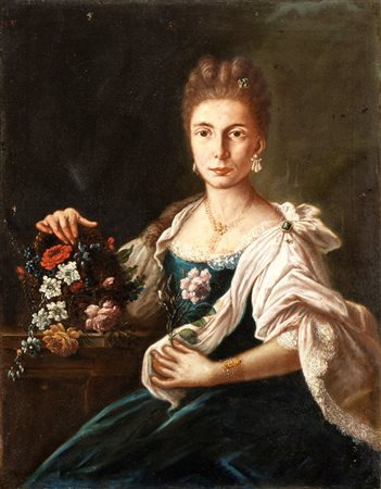 Artista napoletano, XVIII secolo () Ritratto di gentildonna con bouquet di...