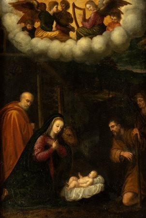 Artista lombardo, prima metà XVII secolo () Natività con concerto di angeli...