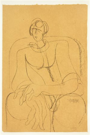GIANBAR (Gianni Baretta) LA MADRE matita su cartoncino, cm 36,5x24,5 firma