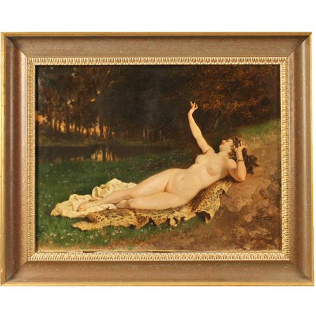 Salvatore Frangiamore (1853/1915) "Nudo di donna distesa nel bosco" - "Nude of a woman lying in the woods"