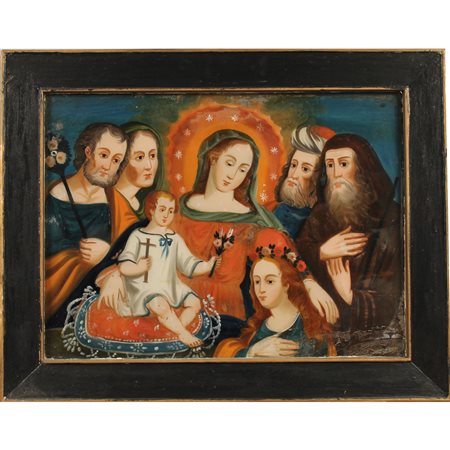 Scuola siciliana della fine del secolo XVIII "La Sacra famiglia con Santa Rosalia e San Francesco di Paola" - Sicilian school of the end of the 18th century "The Holy Family with Saint Rosalia and Saint Francis of Paola"