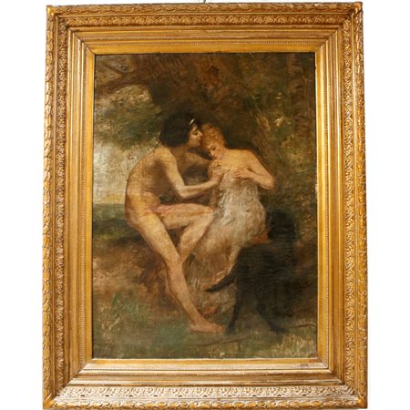 Scuola francese della fine del secolo XIX "Scena amorosa" - French school of the end of the 19th century "Love scene"