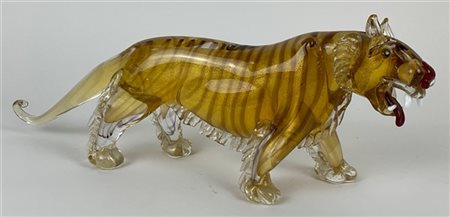 Manifattura di Murano "Tigre"
Scultura in vetro sommerso incolore con inclusione