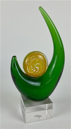 Manifattura di Murano Scultura in vetro massello verde e in vetro incolore con i