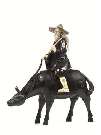 Scultura, Giappone inizi sec. XX, in legno e avorio, rafigurante cavallo con...