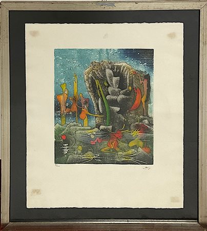 Roberto Matta "Nimphée" 1979
acquaforte e acquatinta a colori
(lastra cm 41,5x32