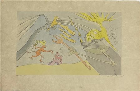 Salvador Dalì "L'Éléphant et le signe de Jupiter" 1974
acquaforte su carta giapp