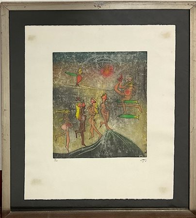 Roberto Matta "Senza titolo" 
acquaforte e acquatinta a colori
(lastra cm 40,5x3