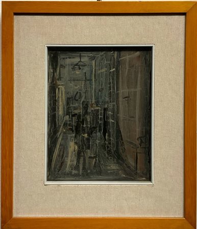 Giancarlo Ossola "Laboratorio" 1980
olio su tela
cm 25x20
titolato, datato e fir