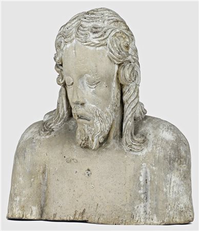 Scultore del secolo XVII. Busto di Cristo, legno intagliato (h cm 41) (difetti)