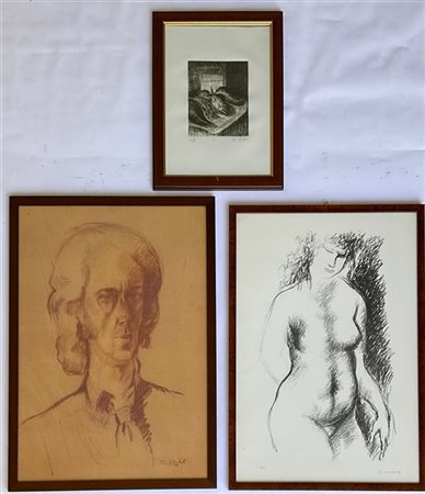 Lotto composto da una litografia di Augusto Murer raffigurante nudo femminile (