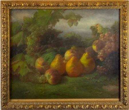 Artista del secolo XIX

"Composizione con frutta in un paesaggio"
pastelli su c