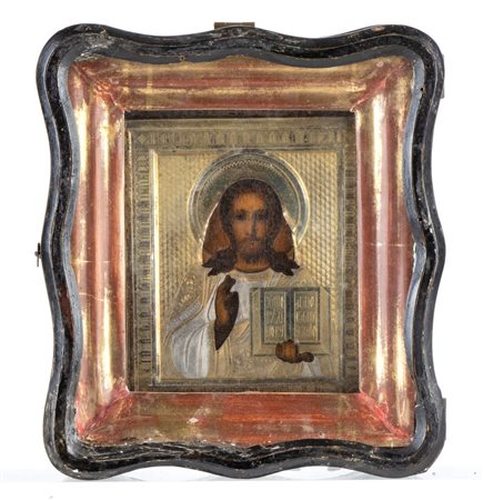 Icona russa raffigurante Cristo Pantocratore Fine XIX secolo