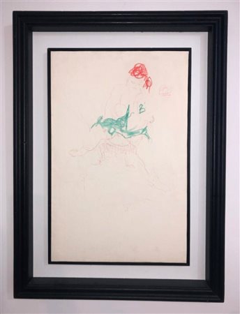 LUCIO FONTANA (1899-1968) Disegno a Mano con Biro e Pastelli Colorati su...