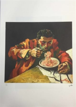 RENATO GUTTUSO (1911-1987) Litografia a Colori Titolo -I Spaghetti ca Sassa-...