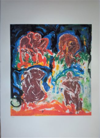MARIO SCHIFANO (1934-1998) Litografia Originale a 18 Colori CM 70X50 Carta...
